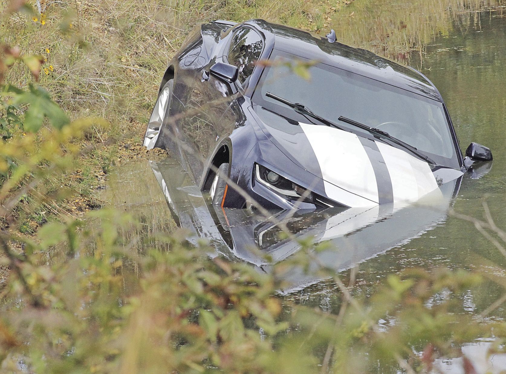 Car in pond